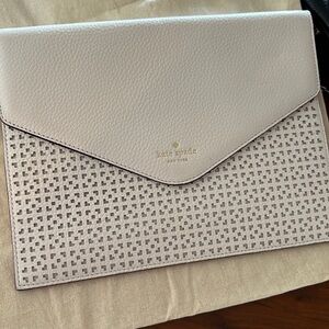 Late Spade clutch- all white, small zipper pocket for earrings and small items.